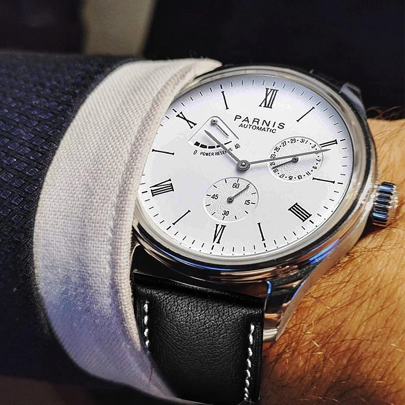 Watch Fashion Luxury Parnis 41.5MM Power Reserve Automatic Mechanical Self Winding Men Mekanik Kol Saati Relogio Automatico mechanical watch