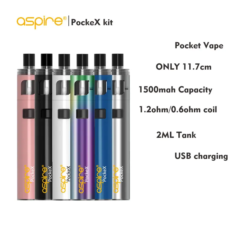 

Aspire E-Cigarette Aspire PockeX AIO Vape Pen Kit 2ML 0.6/1.2ohm Atomizer Pocket Vape Shisha Pen Built-in 1500ohm Battery