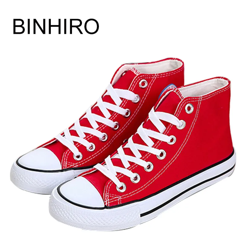 

BINHIIRO High Top Men's Vulcanize Shoes Canvas Fashion Lace-up Solid Lovers Shoes Rubber Flat Sneakers Spring Casual Male Shoes