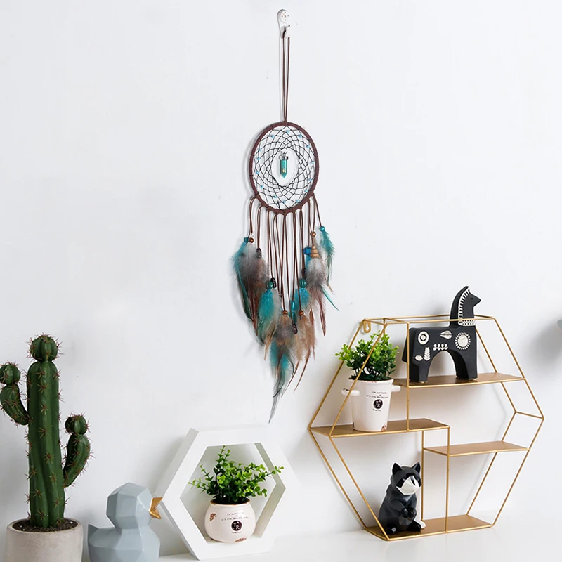 

2018 Simple Wind Chime Pendant Creative Turquoise Dream Catcher Single Ring Bedroom Living Room Decoration Feather Wall Hanging