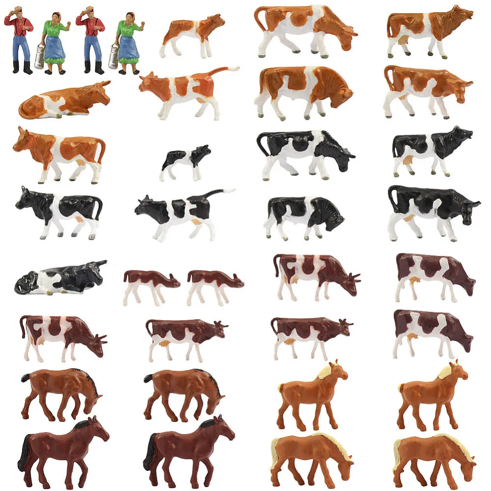 AN8705 Lot de 36 figurines d'animaux de la ferme peintes 1:87 Vaches et figurines pour modélisme de train miniature 