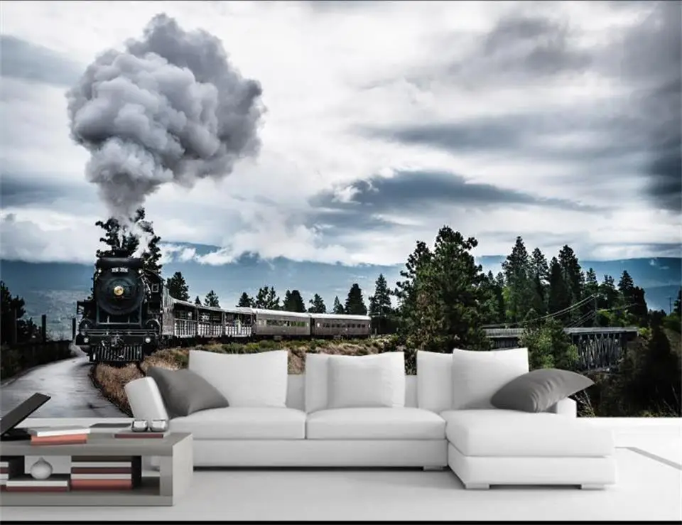 

3d wallpaper photo wallpaper custom living room mural steam train scenery 3d painting picture sofa TV background wall sticker
