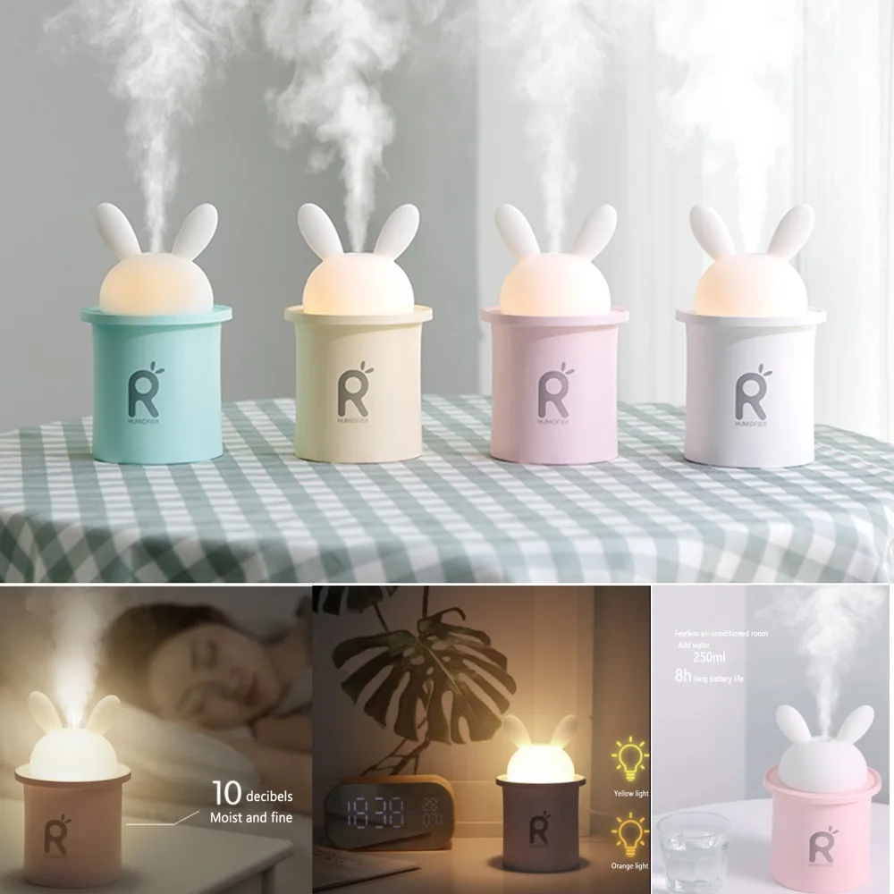 

Mini USB Air Humidifier Cartoon Rabbit Ear Aroma Essential Oil Diffuser for Home Car USB Fogger Mist Maker with LED Night Lamp