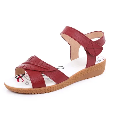 GKTINOO/ летняя обувь для беременных, женские сандалии для мам, мягкая обувь из натуральной кожи на плоской подошве, обувь для медсестер, повседневные женские сандалии - Цвет: wine red