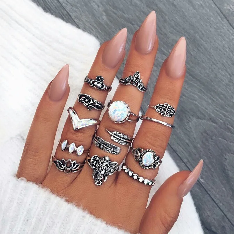 

13pcs/set Knuckle Rings Set Vintage carved heart shaped flowers Finger Midi Ring for Women Jewelry Knuckle Ring Jewelry Gift