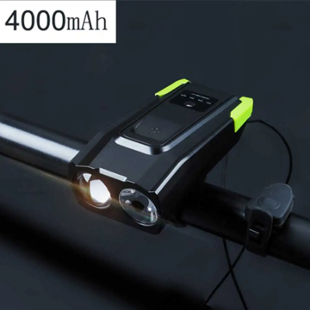 4000 мАч Смарт индукция велосипедный передний свет водонепроницаемый 2T6 светодиодный USB заряжаемый прожектор с роговым велосипедным фонариком - Цвет: 4000mAh green
