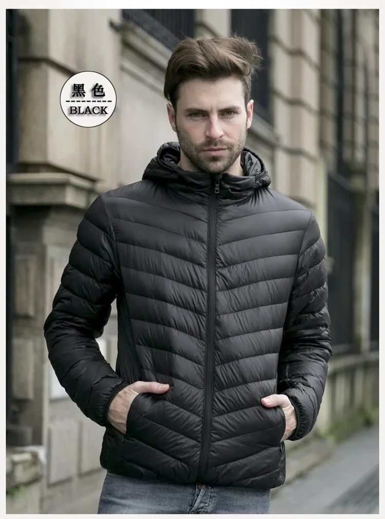 black puffer jacket New autumn winter ultra thin duck down men jacket plus size XXXL hooded jacket for men fashion mens Outerwear coat waterproof puffer jacket