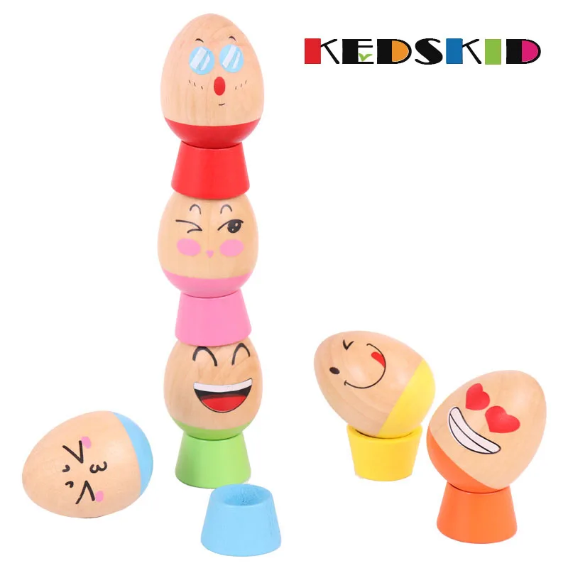 6PCS Children's early education Balancing wooden Eggs building blocks