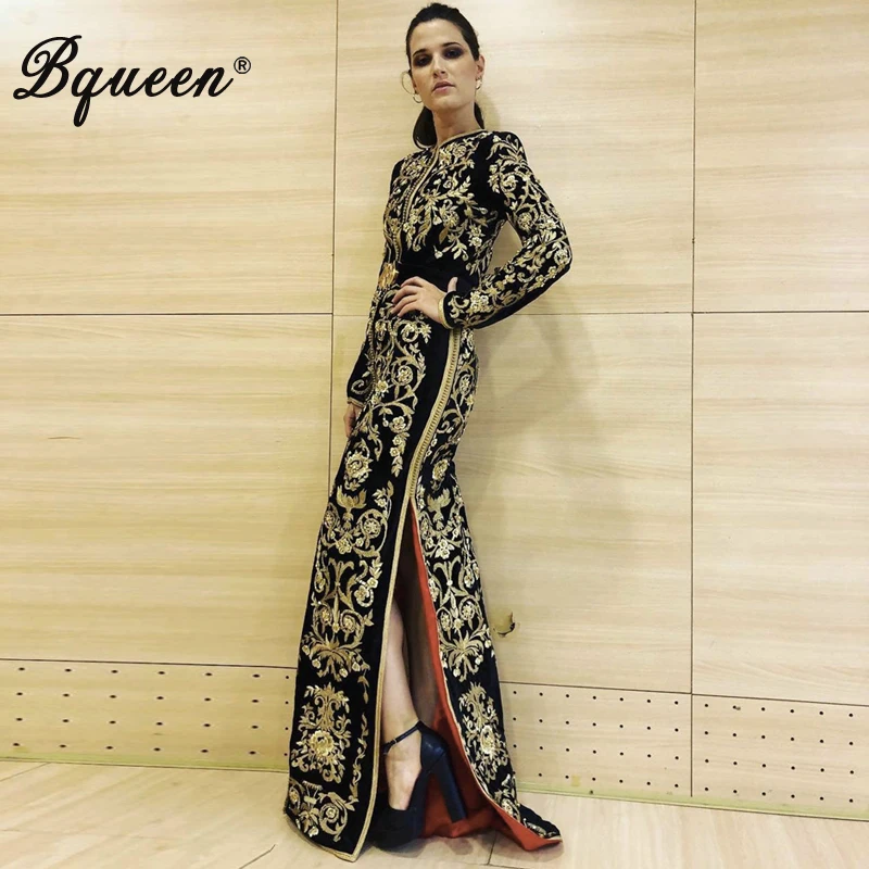 Женское облегающее платье Bqueen однотонное вечернее с длинным рукавом и круглым