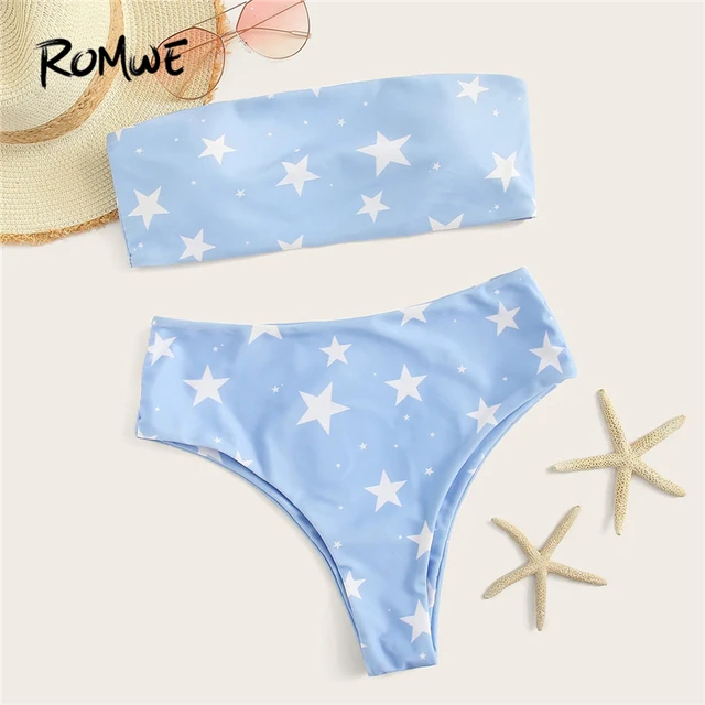 {Excellent|Wonderfull|Very Good|Very Recommended} Romwe Sport Bikini Set Geometric Star Print Bandeau With High Waist Bottoms Swimwear Women Summer 2019 Cute 2 Colors Swimsuit Limited Offers