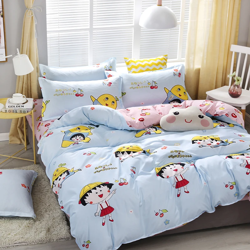 

Kawaii Cartoon Chibi Maruko Pattern Bedding Set Bed Linings Duvet Cover Bed Sheet Pillowcases Cover Set 4pcs/set