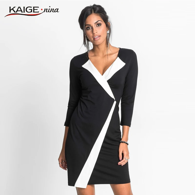 

Autumn Dress Knitting Office Lady Women Dresses Zipper V-neck Sexy Patchwork Long Sleeve Bodycon Sheath Pack Hip Dress 1909