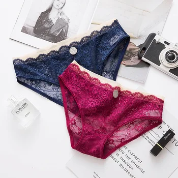 

Woman Sexy Panties 2019 Summer New Briefs Solid Sexy Lace Low-waist Girl Underwear Transparent Traceless Lace Woman Panties