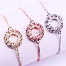 10 шт., модный кубический цирконий CZ Циркон сверкающие круглые браслеты с подвесками для женщин Регулируемая цепочка-браслет