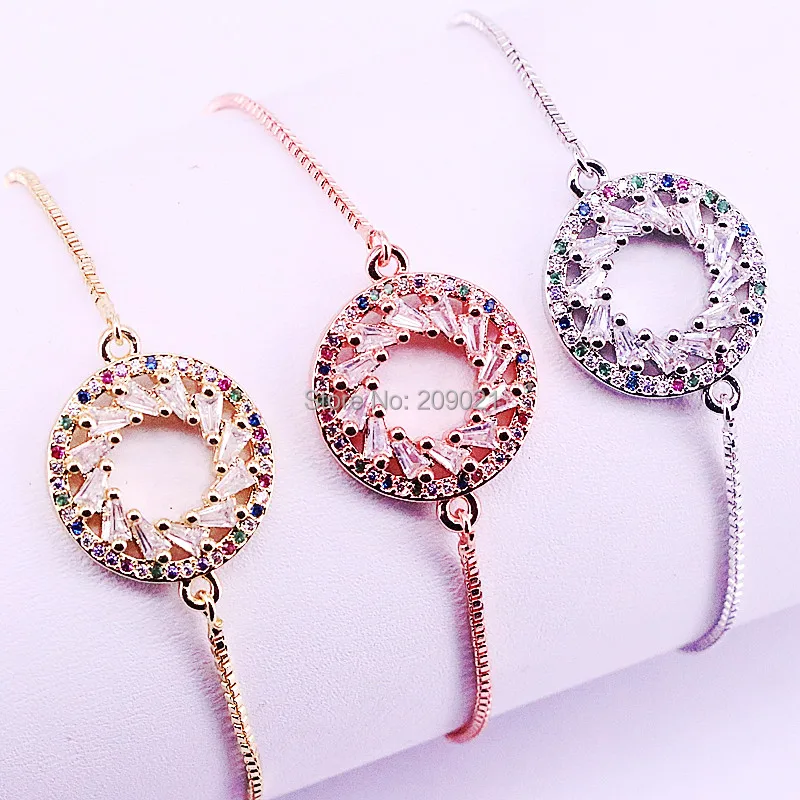 

10PCS, Fashion Cubic Zirconia CZ Zircon Sparkling Circle Charm Bracelets Women Adjustable Chain Bracelet