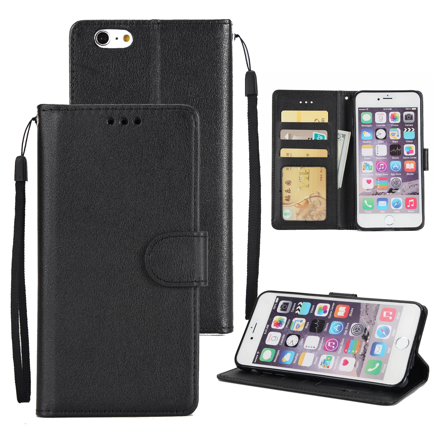 Luxury Leather Flip lanyards Phone Case For iPhone 6 case Wallet Card