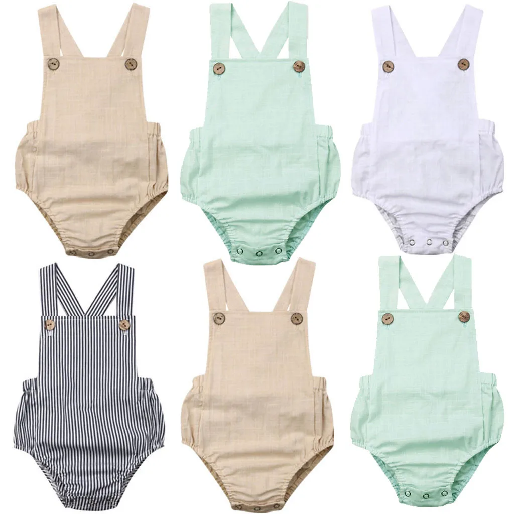 Toddler Baby Kids Girls Boys Sleeveless Solid Stripe Romper Sunsuit Clothes