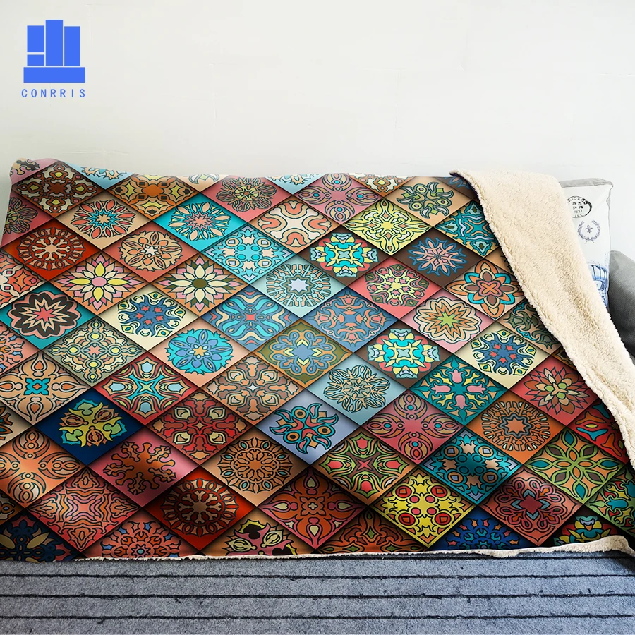 

GNORRIS Mandala Oversized Famil Lambskin 3D Print Super Soft Warm Throw Blanket Nether Sofa Lazy Bedding Blanket Cloak