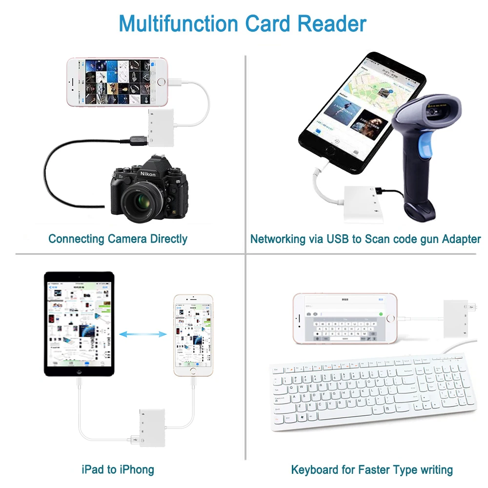 4 в 1 для Lightning/аудио камера ридер адаптер Комплект подключения Наушников Разъем конвертер кабель для iphone X 8 7/SD/TF/HUB