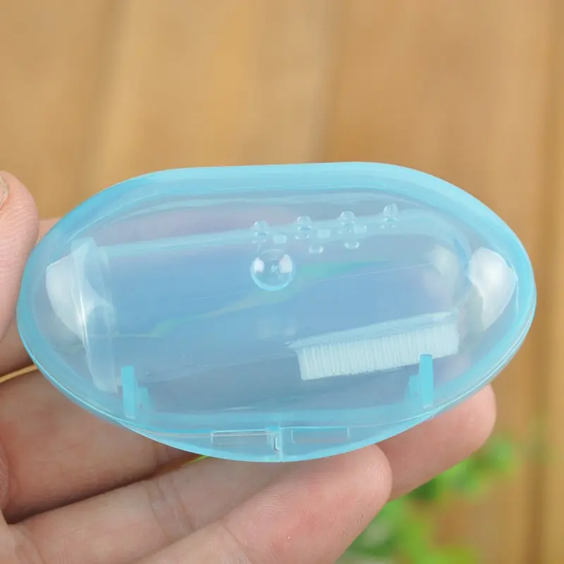 Cute Baby Finger Toothbrush With Box Children Teeth Clear Massage Soft Silicone Infant Rubber Cleaning Brush Massager Set images - 6