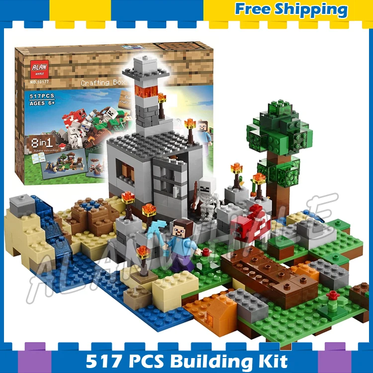 

517pcs My World 8in1 Crafting Box Rebuild Treasure Chest 10177 Model Building Blocks Toy Bricks Compatible with Lego Minecrafted