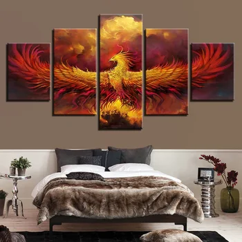 

Canvas Painting 5 Piece Modern Picture Wall Art Picture Animal Beautiful Phoenix for Living Room Home Decor Ready to Hang