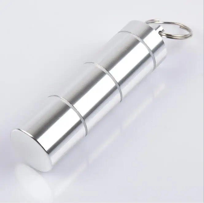 

Drug storage box with key chain portable 4 sets of small pill box waterproof aluminum storage tank