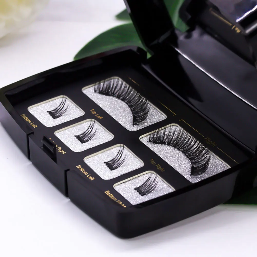 

magnetic eyelashes 6pcs/pair with 2 magnets handmade natural false eyelashes with gift box mirror and tweezer-Y-KS01