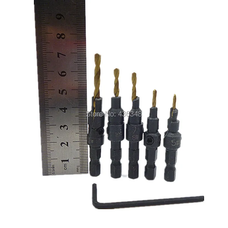 Countersink Drill Bit W Quick Change Hex Shank #6 #8 #10 #12 Screw Size