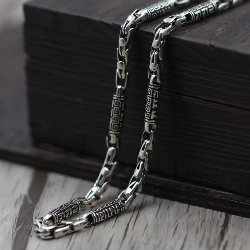 

Thai Silver Jewelry To Create men's Rough Chain Retro To Six Words Moxa Necklace 925 Sterling Silver Jewelry