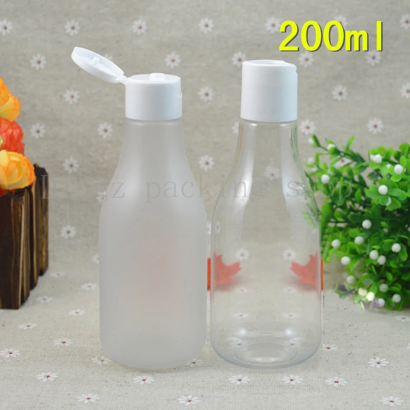 (40pcs)200ml transparent/frosted shampoo plastic travel bottles with flip top cap,refillable