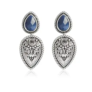 

Charm Bohemia Blue Stone Earrings Vintage Tibetan Turkish Earrings For Women Fashion Boho Jewelry Gift
