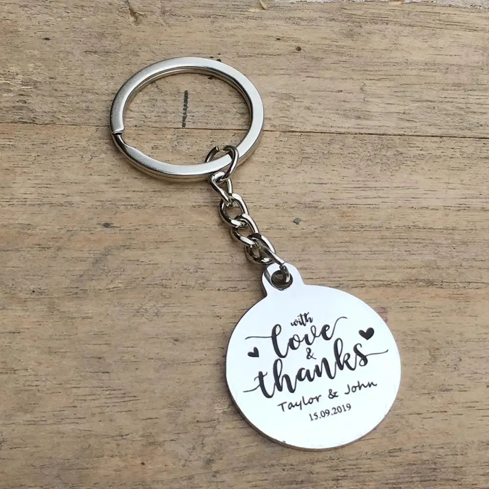 10pcs custom name date alloy Keychain Engraved logo key chain wedding gifts for guests wedding souvenirs wedding favors and gift