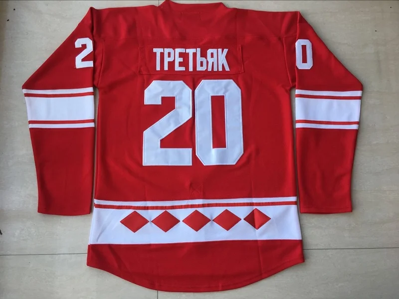 

20 Vladislav Tretiak Hockey Jersey CCCP RUSSIA Red Ice Hockey Jersey Stitched Movie Hockey Jersey Size S-3XL Viva Villa
