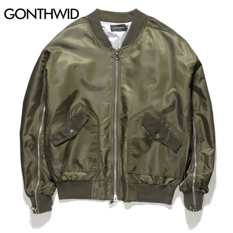 GONTHWID 2017 Ma1 Bomber Jackets Mens Pilot Flight Anarchy Outerwear Coats Hip Hop Sleeve Zipper