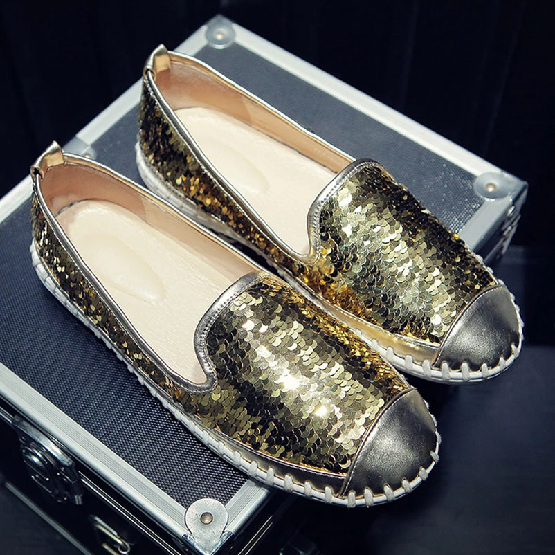 2016 primavera mujeres pisos Slip los zapatos de las mujer escarcha mocasines Casual zapatos planos de la mujer otoño holgazanes|Mocasines| - AliExpress