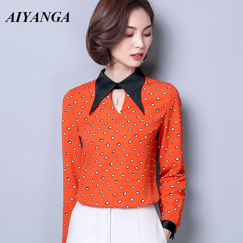 AIYANGA Long Sleeve Under Shirts Tops Autumn Winter 2018 Polka Dot