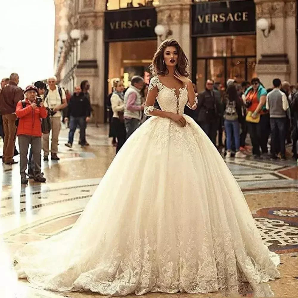 vintage-gorgeous-ball-gown-wedding-dresses-2018-half-sleee-lace-applique-vestido-de-novia-bridal-wedding-gowns-plus-size