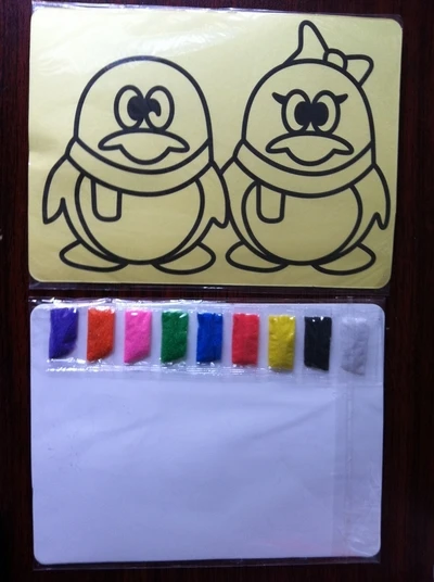 Цвет Набор для рисования из песка для детей 15x21 см Желтый Наклейка с 9 пакетиков по Цвет песок (около 1 г каждый пучок, Цвет)