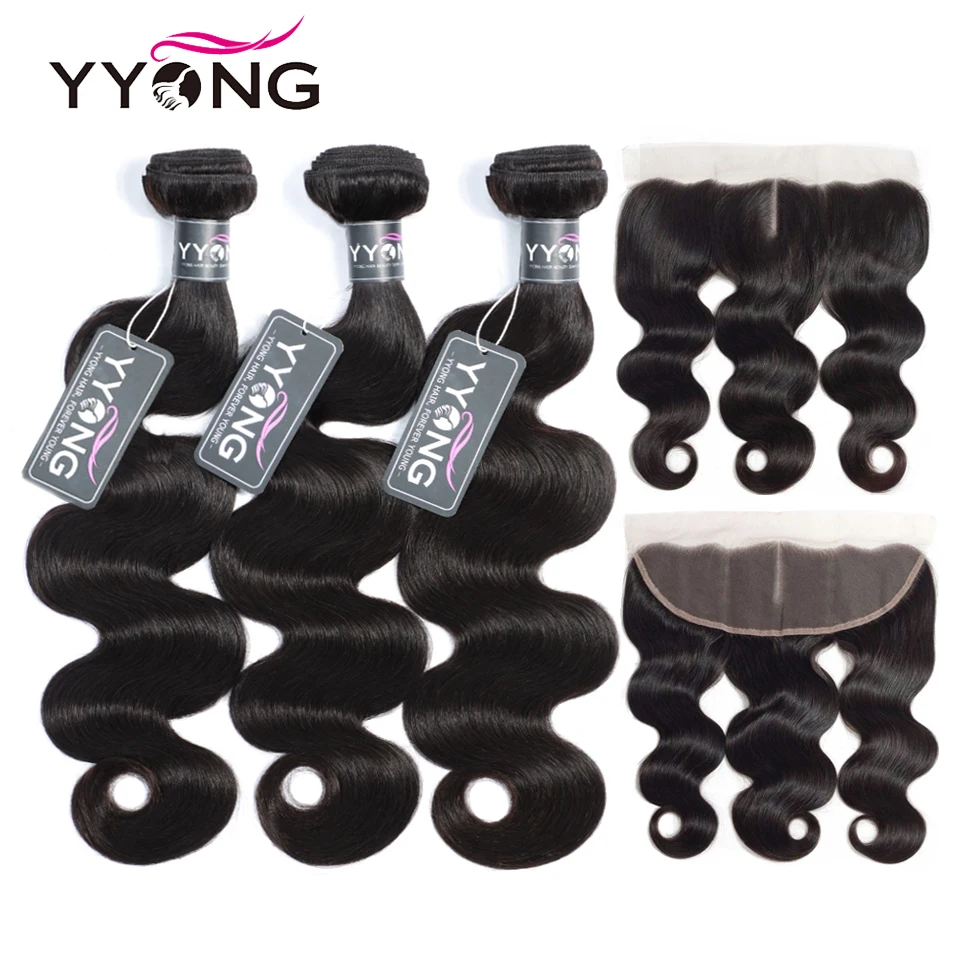 

Yyong Malaysian Body Wave 3 Or 4 Bundles With Frontal Human Hair Weave Bundle 13x4 Ear To Ear Lace Frontal With Bundles Non Remy