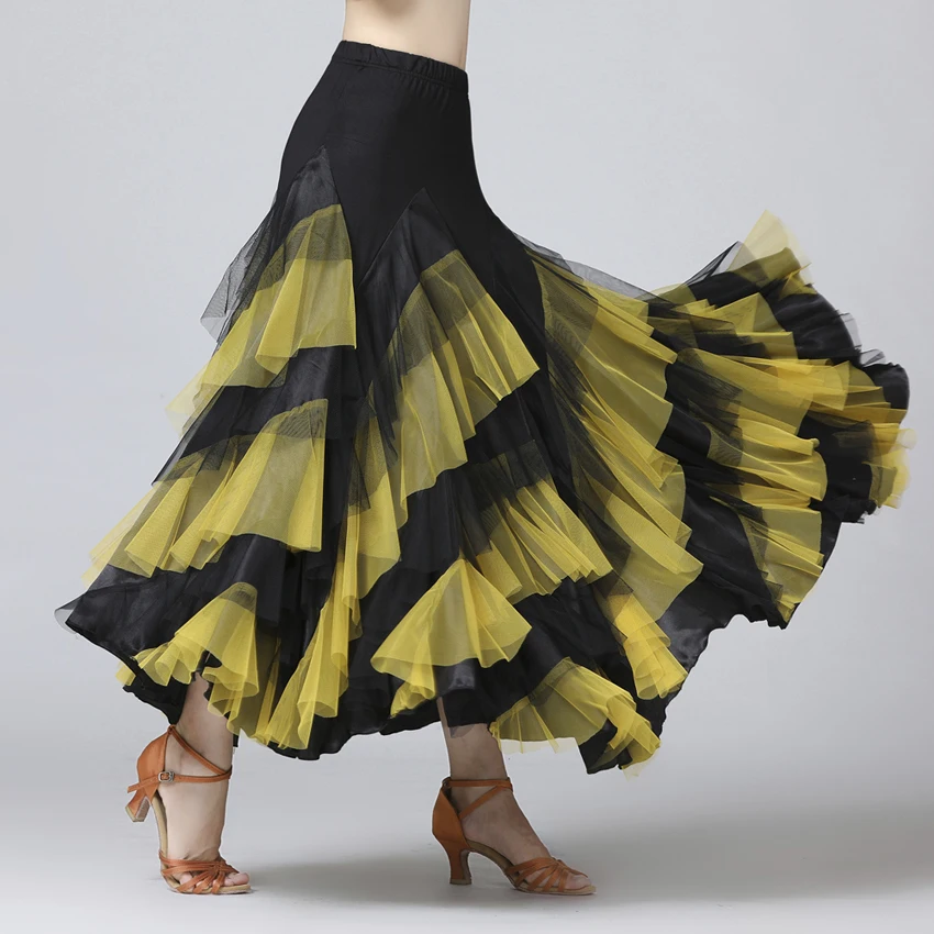 Бальная танцевальная юбка Цветочная длинная юбка свободного кроя Современная Танцевальная женская Танго сценические костюмы Фламенко юбка для танца живота Walt