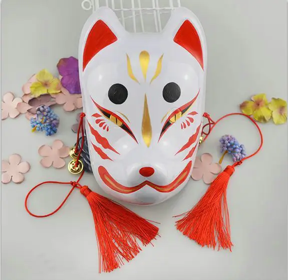 full face hand painted japanese fox mask kitsune cosplay masquerade halloween