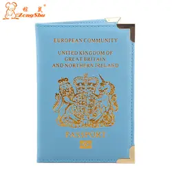 Zongshu Искусственная кожа Медь уголок British passport случай конфеты цвет Обложка для паспорта золото печатных мягкой губкой Обложка для паспорта