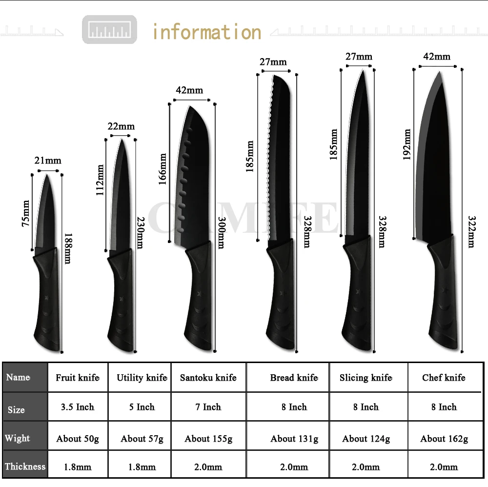 AINZUO, кухонный нож из нержавеющей стали, 6 шт. в наборе, ультра острое лезвие, кухонные ножи, кухонные принадлежности, инструменты
