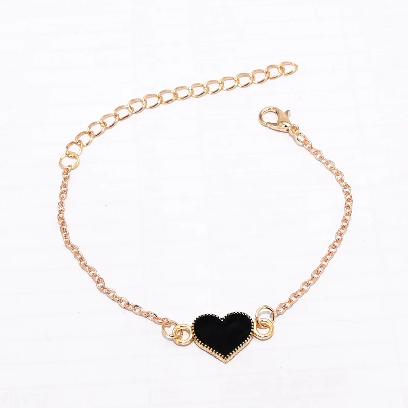 

Hot Fashion Simple Black Red Drop Oil Butterfly Heart Shape Pendant Gold Color Chain Bangle Bracelet for Women Jewelry Bijoux
