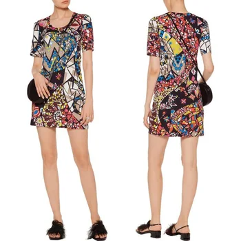 

Women's fashion short sleeve elastic knitting silk jersey slim dress