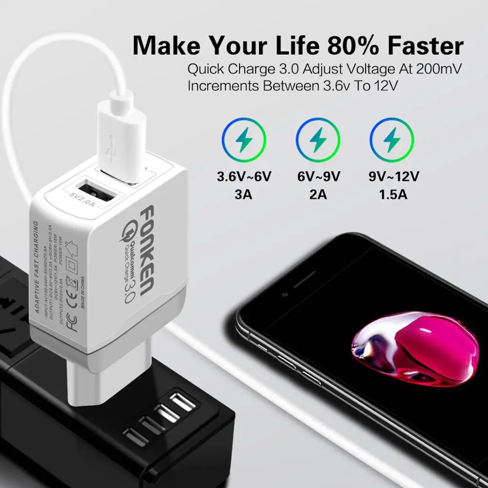 FONKEN Dual USB зарядное устройство Quick Charge 3,0 зарядное устройство для телефона 28 Вт 2 порта QC3.0 портативный дорожный настенный адаптер для мобильного планшета Android