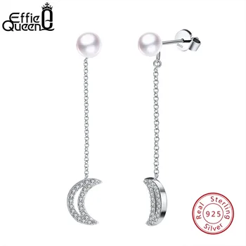 

Effie Queen Female Pendant Cute Ear Wire Earrings Sterling Silver 925 Pearl Jewelry Drop Earrings with Shiny CZ Crystal BE63
