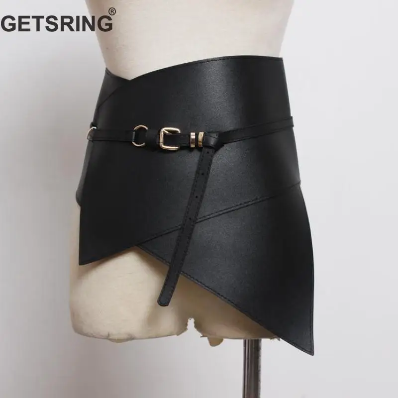 

GETSRING Woman Belt Retro Irregular PU Leather Waist Belt Corset Fashion Wide Cummerbunds Smiple All Match Elastic Red Belt 2018