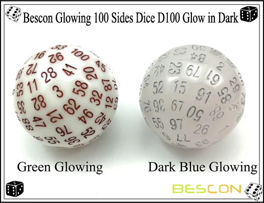 Bescon супер нефритовые Светящиеся в темноте многогранные кости 100 сторон, светящиеся D100 штампы, 100 сторонний кубик, светящиеся D100 игровые кости